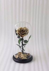 China Never fade gold dipped heart shape real preserved gold rose in glass factory