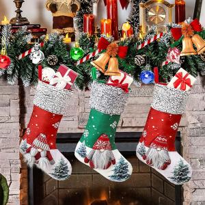 China Christmas Stockings 3Pack, 18&quot; Large 3D Gnome Santa Xmas Stockings Decorations with Plush Faux Fur Cuff, factory