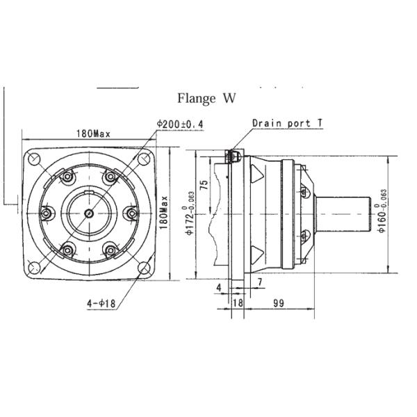 BMT Hydraulic Wheel Motor, BMT-500-W-T-D, 500 ml/r, 4 bolt wheel flange, Cone-shaft 1:10, G 3/4 Manufold port, standard rotation