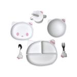 6pcs Silicone Baby Feeding Set Kitten Shape BPA Free Suction Bowls And Plates