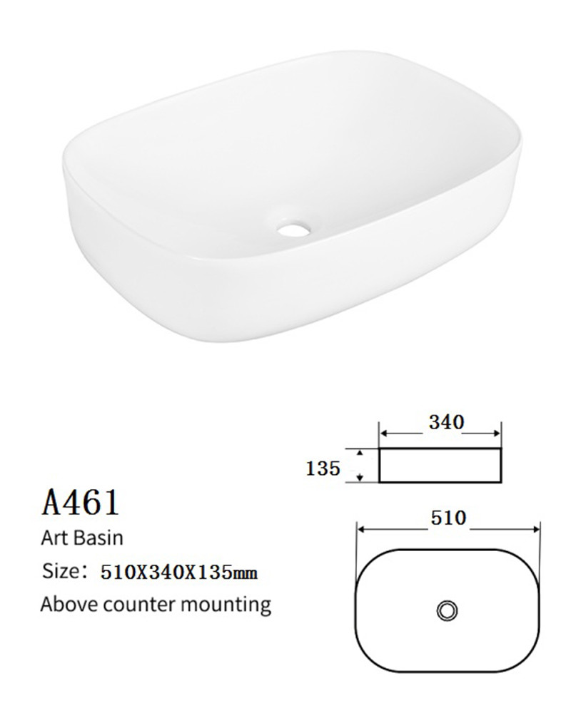 Rectangular Counter Top Bathroom Sink Impact-Resistant Materials Wash Basin