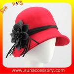 Hot sale Fashion 100% Australia wool felt ladies hats ,Red cloche hats with