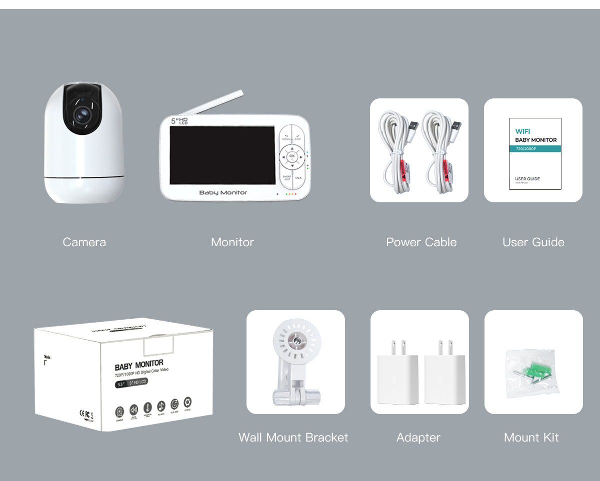 5inch WiFi Baby Monitor with 5000mAh Battery and 360° Pan-Tilt