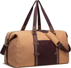 China Extra Large 55L Brown Waterproof Canvas Custom Travel Bag for Women Mens factory