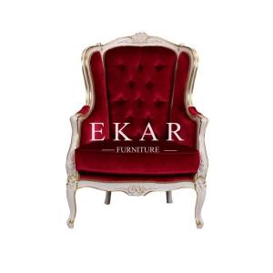 China Living Room Chair Red Solid Wood Velvet Arm Fabric Luxury Leisure Chair factory
