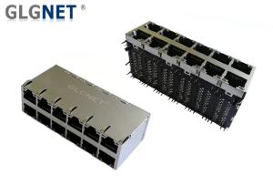 China 2x6 Ports Magnetic RJ45 Jack , Stacked Rj45 Poe Magjack 1000BASE T With Latches factory