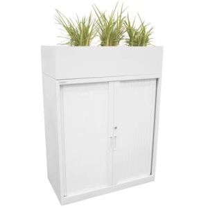 Tambour Unit Office Metal File Cabinet With Planter Box On Top Commercial Use