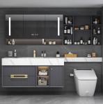 Slate Integrated Bathroom Wash Basin Cabinet Dark Plywood High End