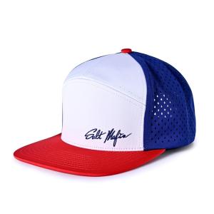 China ODM Cotton 6 Panel Snapback Cap Flat Bill 7 Hole Snapback Closure factory