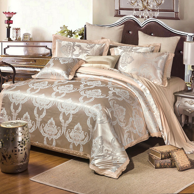 3 4Pcs European Style Embroidery Satin Bedding Set Cotton Sheet Pillow Case Duvet Cover