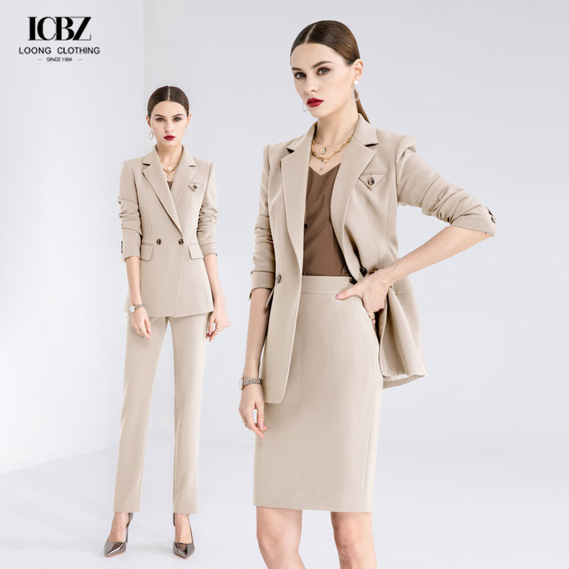 Formal Fashion Suit for Women Slim Fit Double Breasted Pants Suit in Elegant White
