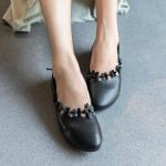 S409 New Retro Stitching Woven Thick High-Heeled Leather Women'S Shoes, Simple