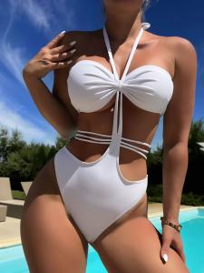 China Full Length Water Resistant Ladies One Piece Swimsuit Pure Color In Stock factory