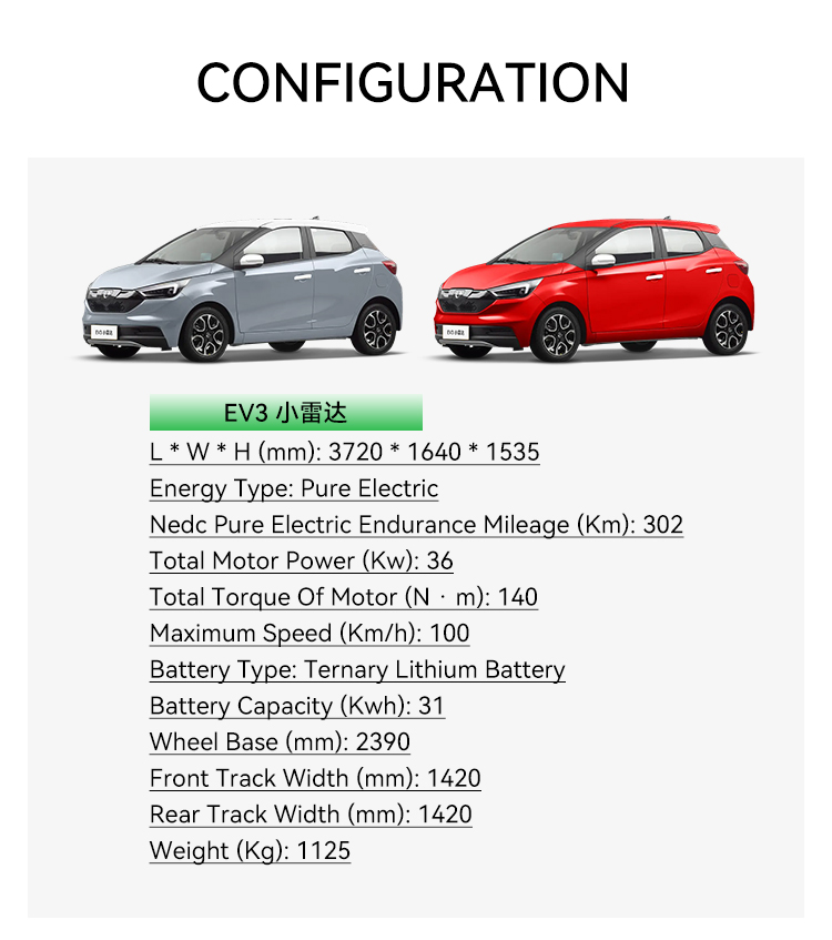 JMEV EV3 Pure Electric High Speed 100Km/h 4 Four Wheel Electric Vehicle 0km Best Used Car with 2390mm Wheel Base 2023