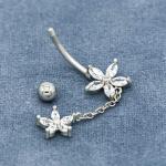 Double Flower Belly Button Piercing 316 stainless steel 14G zircon stones