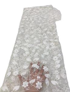 China 3D Flower 100% Polyester French Lace Mesh 3D flowers lace for bridal wedding dress white lace for party tulle lace factory
