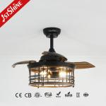 36 Inch Indoor Steel Cage E27*3 Bulb LED Invisible Ceiling Fan With Retractable