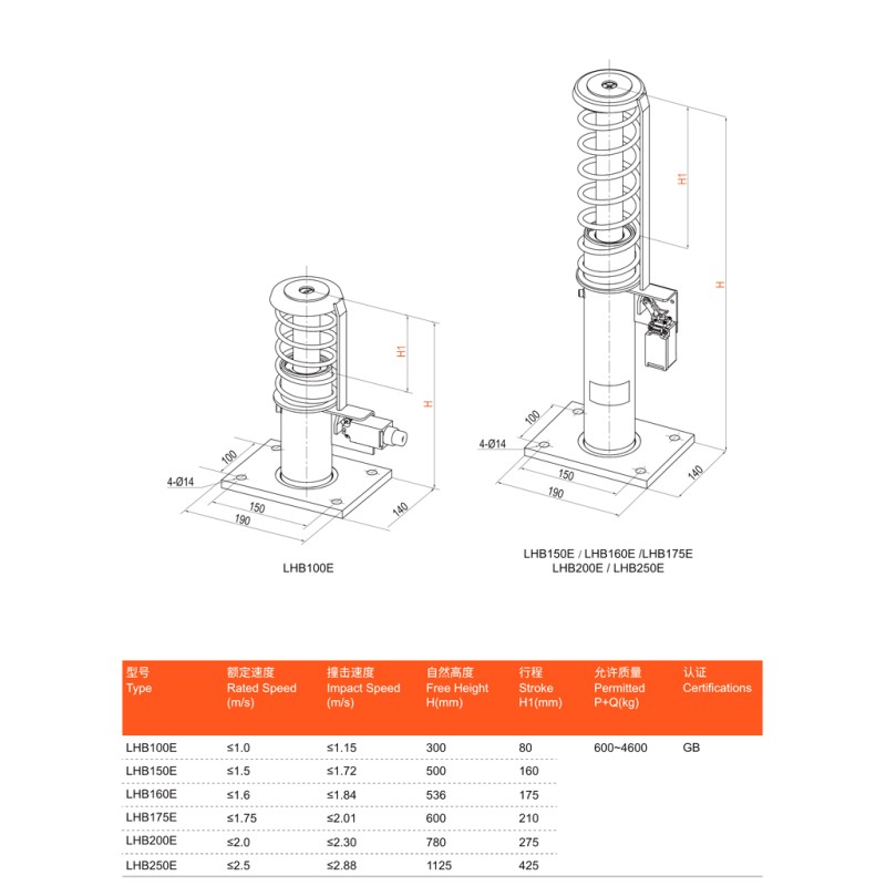300 mm Free Height Elevator Oil Buffer with Solid Structural Design for 600-3000 kg P+Q