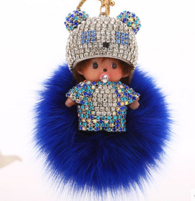 Creative Diamond Monchi Hairball Keychain Pendant Doll Machine Toy for Car Accessories