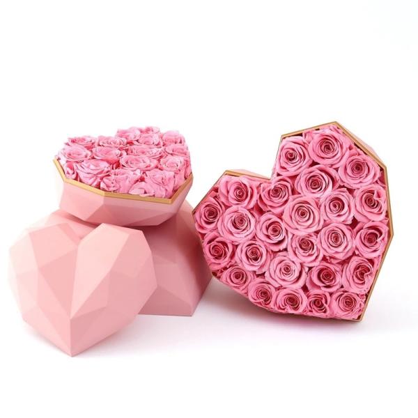 New Design Flower Box Real Preserved Roses 5-6cm Rose In Heartshape Flower Box