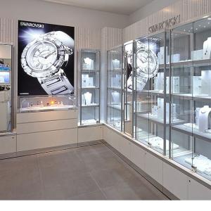 China Large Frameless Glass Jewellery Display Cabinet Case Interior Design Gold factory