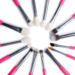 Jessup 15pcs Rose-carmin/Silver Eye Makeup Brush Set Wood Handle Cosmetic Makeup