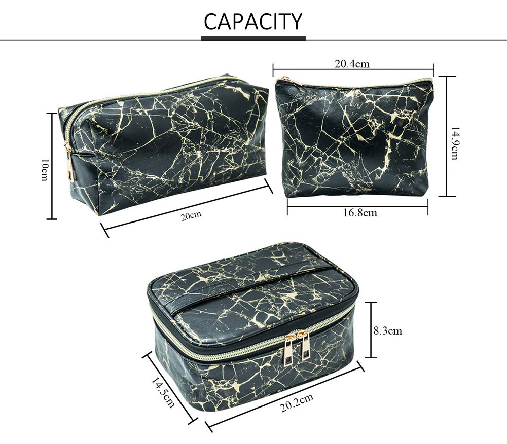 3 Packs Marble PU Cosmetic And Toiletry Bags For Women