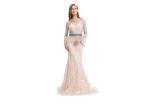 Mermaid Arabic Long Sleeve Formal Dresses , Long Sleeve Dress With Sequined Sash