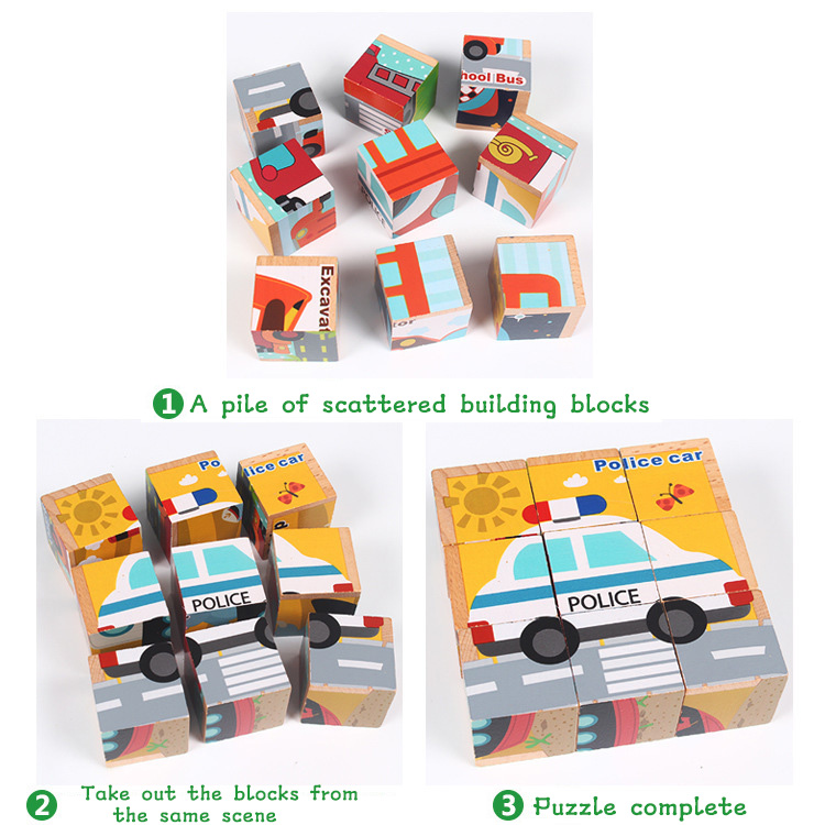 3D Wooden Building Blocks Educational Six Sided Cubes For Children