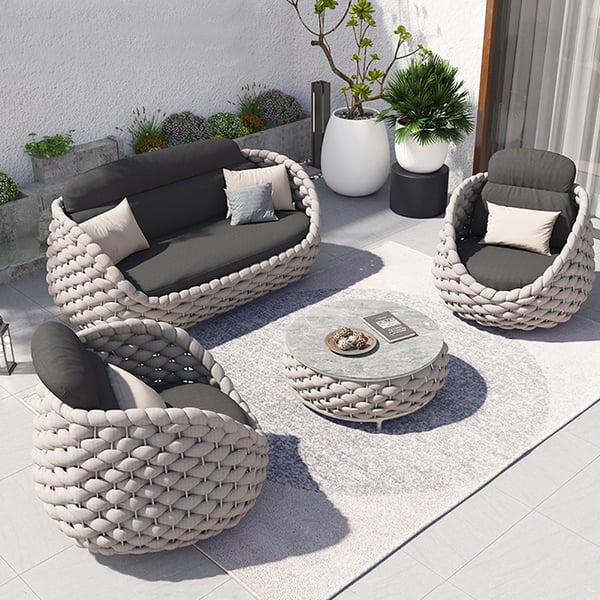Outdoor Balcony Villa Commercial Rope Garden Set with Modern Design Style Sofa Lounge