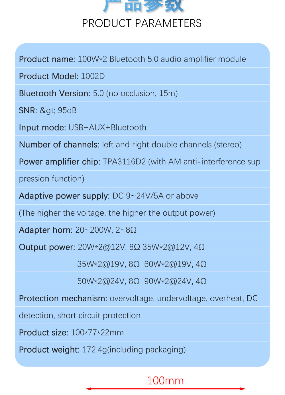 ZK-1002D 100W*2 BT 5.0 Wireless Mini Amplifier Board for Home Car TPA3116D2 5.0 AMP