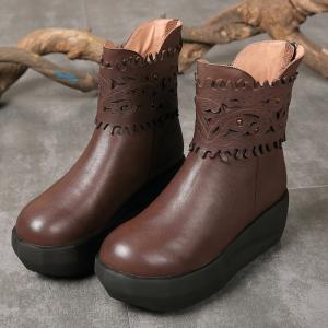 China S032 Autumn and winter new thick-soled wedges leather women boots round head fluffy warm boots Martin boots non-slip cas factory