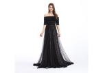 Crystal Beaded Black Evening Dresses , Women Elegant Off Shoulder Evening Dress