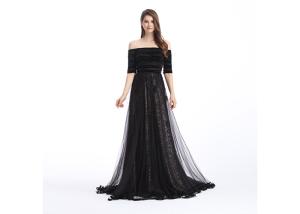 China Crystal Beaded Black Evening Dresses , Women Elegant Off Shoulder Evening Dress factory