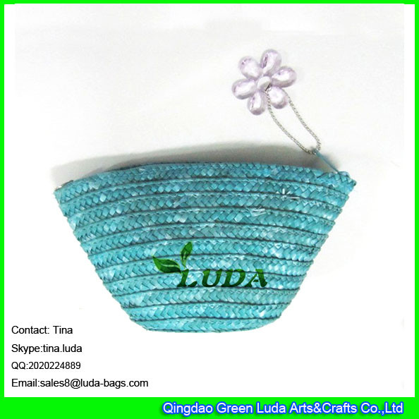 China LUDA new straw designer purses blue wheat straw handbag factory