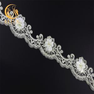 China Home Textile Handmade Embroidery Lace Trim 3D Flower Decorative With Beads factory