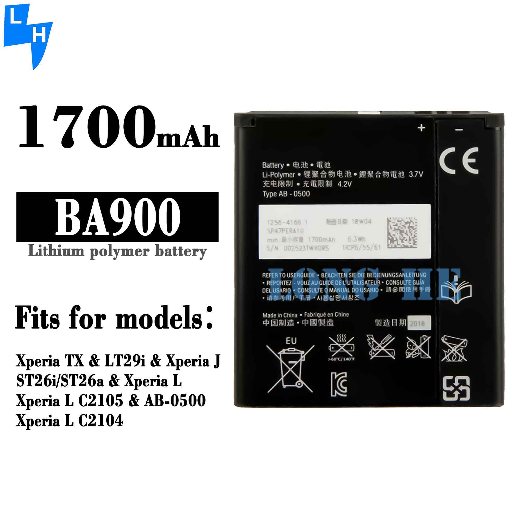100% Compatible LT29i ST26 C2104 C2105 AB-0500 BA900 OEM Mobile Phone Battery for Sony Xperia TX J L