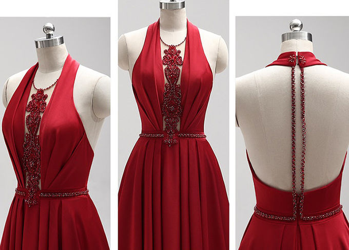 Red Long Tail Stunning Ball Gown Dresses Stretch Fabric Special Hang Neck