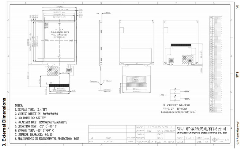 2.4in RTP QVGA IPS Resistive Touch Screen 240x320 FPC Lcd Spi Module