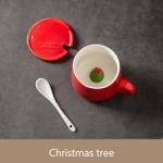 Eco Friendly Red Ceramic Cups , Ceramic Christmas Mugs With Spoon Lid OEM ODM