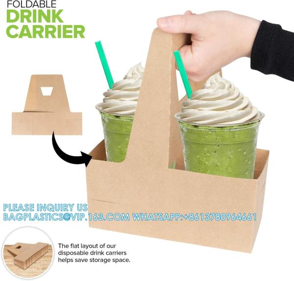 2 Cup Disposable Drink Carrier With Handle (25 Count) - Kraft Paperboard Cup
