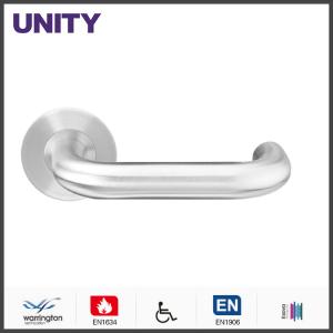 China Stainless Steel Fire Door Lever Handle EN1906 and EN1634 Satin Finish factory
