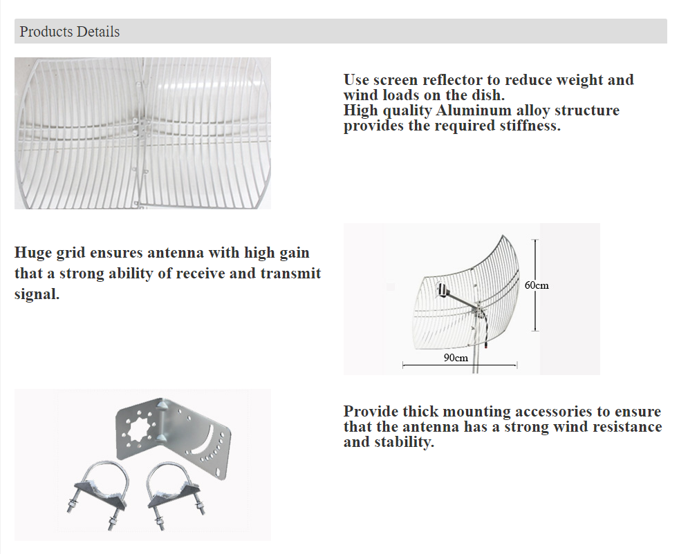 Maximum Input Power of 100W 5.8GHz Signal Amplification Antenna with 50 Ohm Impedance