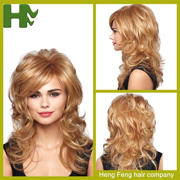 Synthetic Long Ladies Synthetic Wigs Heat Resistant Fiber Dark Blonde Wigs