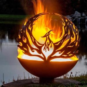 China 31 Inch Corten Steel Fire Pits Garden Decor Metal Sphere Fire Pit ISO factory