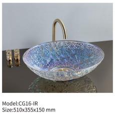 Unique Design Counter Top Tempered Glass Hand Wash Basin Above Counter Mounted