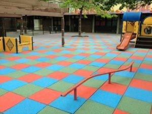 China Outdoor 15mm Thick Colored Rubber Tiles For Children Playground Safety Flooring on sale