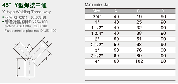 Guaranteed Stainless Steel304 316 Pipe Fitting 45degree Tee Y Type Tee with Equal Casting