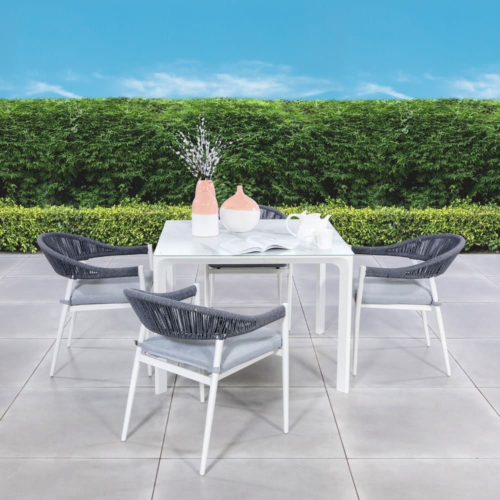 Aluminum Rope Weave Garden Dining Furniture 4 Seating Outdoor Dining Set by AJUNION