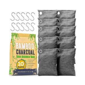 China OEM LOGO Activated Bamboo Charcoal Air Purifying Bag Odor Absorber 10x100g with Hooks factory